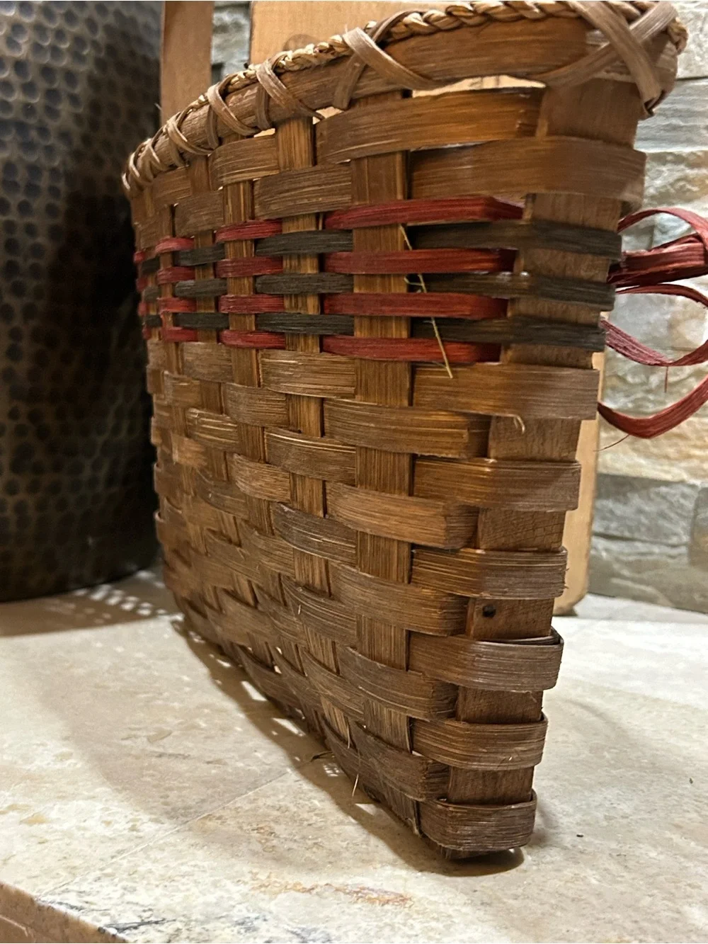 hand-woven wall or door hung wooden splint basket